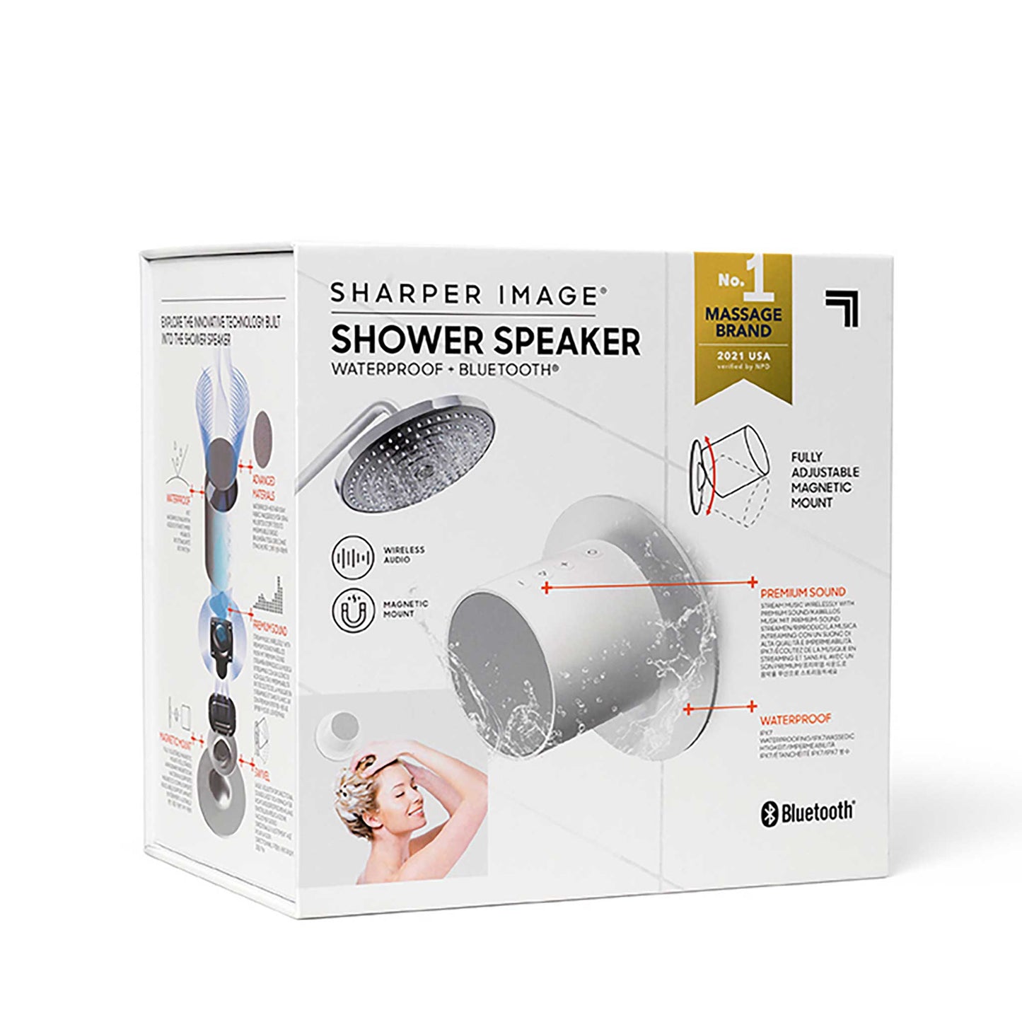 Sharper Image Vanntett Bluetooth-høyttaler til badet med magnetisk montering